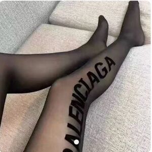 Designer Black Sheer Logo Tights